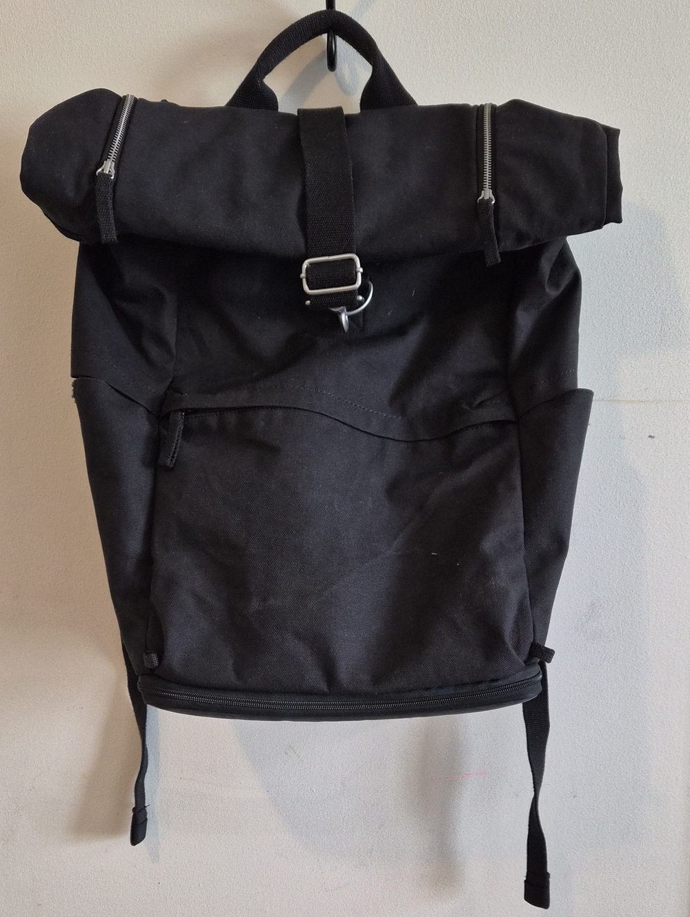 Ikea Black Roll-Top Canvas Backpack